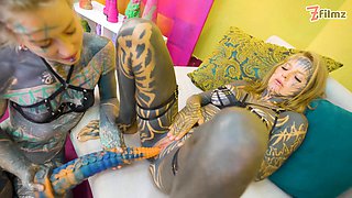 Heavy Tattooed Lesbians Riding Big Toys - Anal, ATM, Fatnasy Dildos - Alt-girls, Punk, Goth, Hippie and Split Tongue