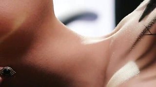 Brunette babe gets her pussy slapped with a pad