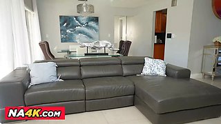 Busty Latina Miss Raquel wants to negotiate with her pussy on the line