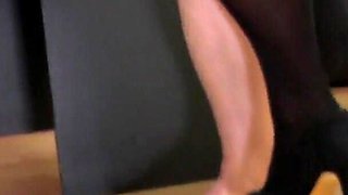 Big ass MILF in sexy lingerie and stocking enjoy wild pissing-fetish ass fuck in her office