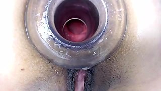 Blondes pussy gaping for her sex balls when masturbating