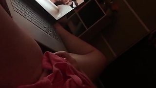 Horny housewife finger fucks herself to orgasm watching porn