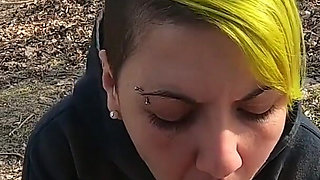 Outdoor blowjob at the lakes with cum in mouth and swallowing