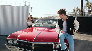 Two pornstars having fun in the car, parker and justine