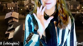 Amateur redhead Jacqueline with glasses masturbates
