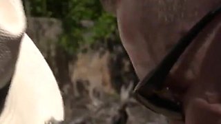 Sexy babe threesome mature cock sucking pussy fucking