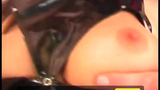 Sexy chick in black leather lingerie wild banged