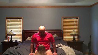 Amateur cheating MILF gets fucked and creampied on marital bed
