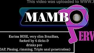 Karina ROSE, very slim Brazilian, fucked by 4 dicks & drinks p1e (DAP, Anal, Dry version, rimming, Triple anal penetration, TAPBreakin, ATM, monster cocks ) OB472