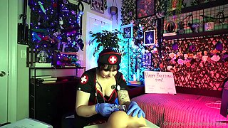 Amateur busty brunette masturbates and does hand job