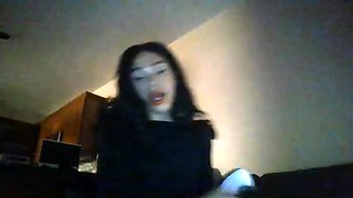 Tattood shemale tranny plays with ass during masturbation