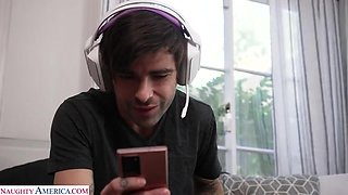 Big tit MILF Charlie Phoenix plays video games with son's friend before fucking his joy-dick