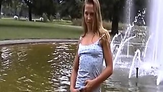 Cute German babe facialized after hot public fuck