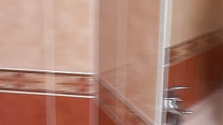 German slut gets a facial after hot fuck in the bathroom