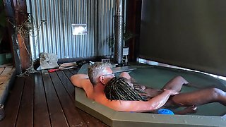 Ebony MILF Gets Her Ass Eaten and Pussy Fingered in a Hot Tub