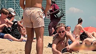 Topless girls bouncing boobies - Beach beauties