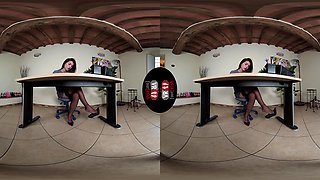Hot Brunette Petra Dressed As A Sexy Secretary In Sheer Black Stockings; Amazing Legs And Feet On Pornstar Vr
