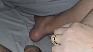 Step mom saw step son big erection and handjob him in front of step daughter
