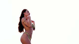 Hot nude latina teen jumps into the pool