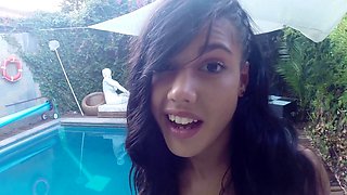 Hot Latinas love eating ass and having anal sex by the pool. HD