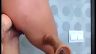 Fucking Machine Pleasures Her Cunt and Anal, Squirting Hard