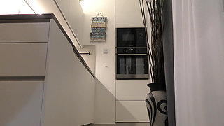 a Cup of Tea with the Hot Tight Pussy Amazingly Sexy and Unique Wonderful Blonde Panties and No Panties in the Kitchen