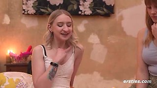 Selina S and Friends in Hot Lesbian Foursome with Big Natural Tits and Sex Toys