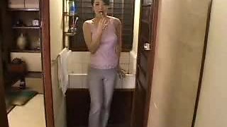 Japanese housewife caught in bathroom