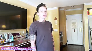 21 year old MTF pussy with tattoos enjoys foreplay with her girlfriend