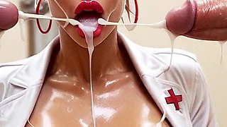 Nurse Woman Lara and Jared in Gloryhole Club, Big Tits, Gloryhole Bukkake, Big Dick Sucking Cock