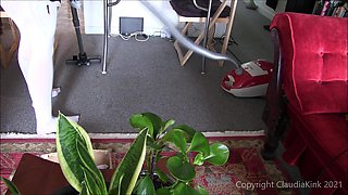 Vacuuming in White Pantihose