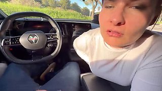 Brunette MILF Kat Aluna Sucks Cock in Car - POV Blowjob & Swallow