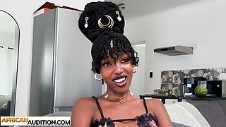 Petite ebony young on first time casting