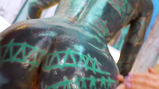 Oily Lesbian Metal Toy Threesome Girls Slippery Fuck