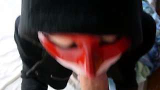 Redhead teen vampire cosplayer gets a surprise in her throat