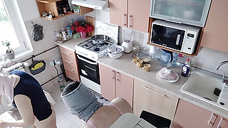Hot amateur couple having fun in the kitchen.