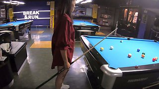 Big booty Thai GF plays pool and blowjob