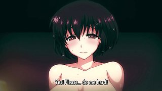 Cute brunette with huge boobs has sex in the bathtub with her horny lover. Hentai video