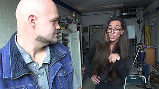 Whorish tattooed female boss is spanking dude before crazy anal sex in the office