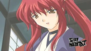 Awesome hentai beauty with red hair gives awesome blowjob for semen