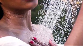 Slender ebony strips and showers outdoor