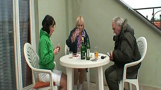 Blonde Granny Licking Cum off a Sexy Teen