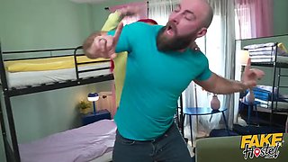 Fake Hostel - Crazy British couple have a huge fight before rough passionate sex and creampie