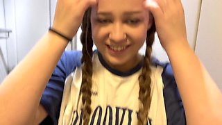 Cute Russian girl gets fucked from behind on train by big hunk
