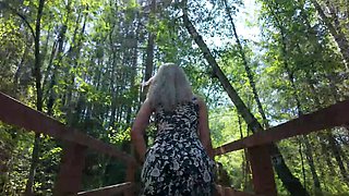 Blonde is depraved enough to masturbate outdoors - Solo