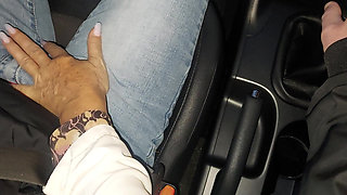 Stepmom in nylon stockings and high heels seduces her stepson in the car in public
