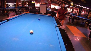 Big booty Thai GF plays pool and blowjob