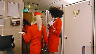 Black flight attendant fucks a frequent flyer in a toilet