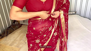 HIRA'S FANTASY: Wearing Red Saree, Blue Lingerie...Naughty Solo Dressing Show!