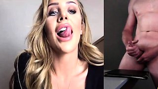 Blonde CFNM babe watch guy jerking cock